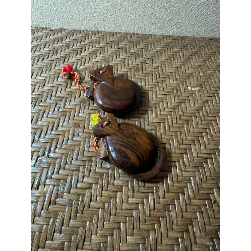 Handcrafted Wooden Castanets With Decorative Tassels  Pair Of Traditional Flame